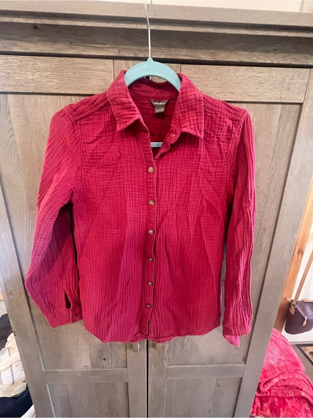 Eddie Bauer Women's Textured Button-Front Shirt Jacket in Raspberry Red